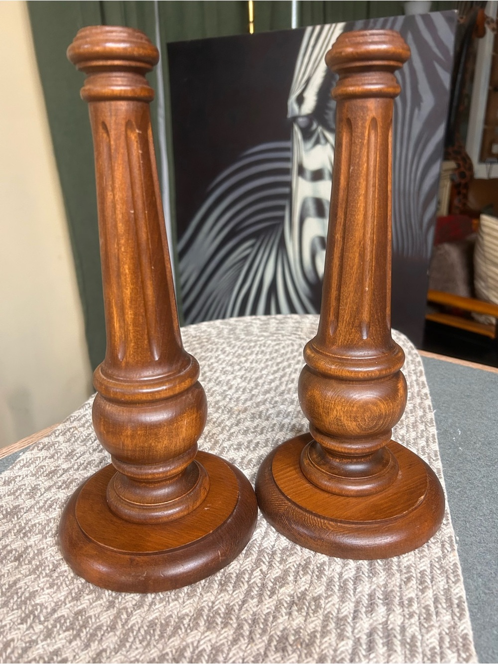 Vintage Pair of wooden candlestick holders farmhouse/MCM/primitive